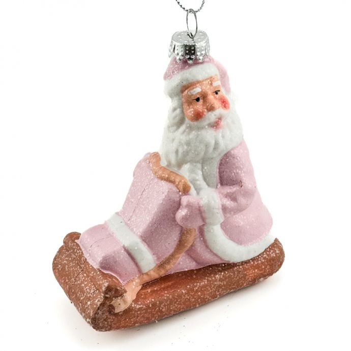 Kerstbal hanger kerstman slee pastel