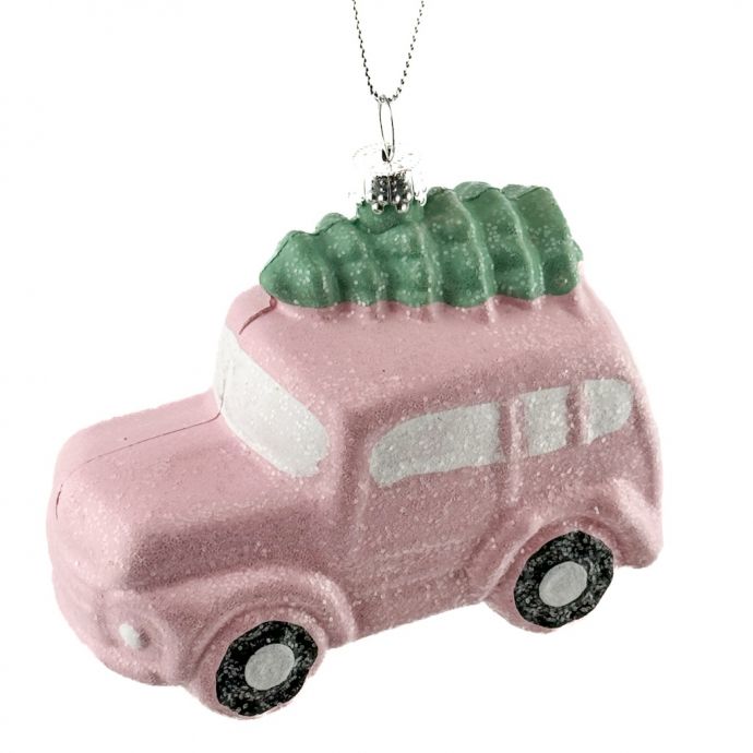Kersthanger roze auto met boom