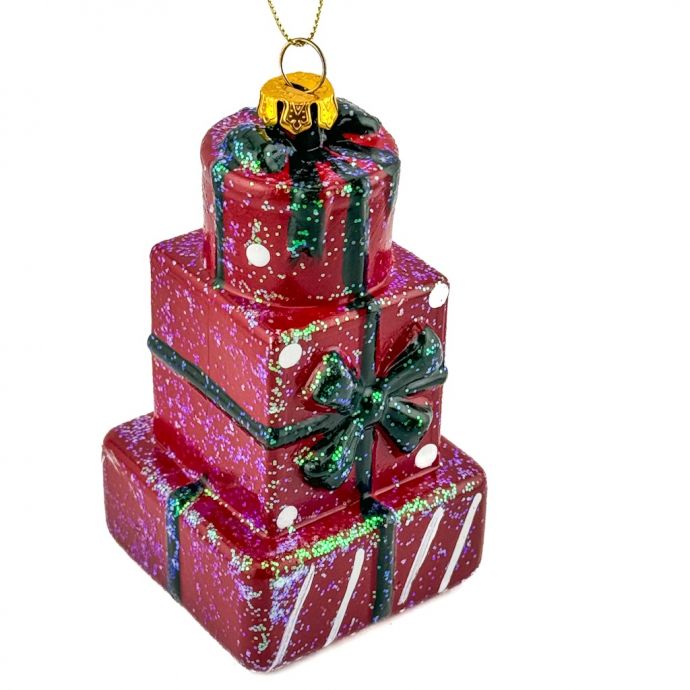 Kersthanger stapel cadeaus glitter