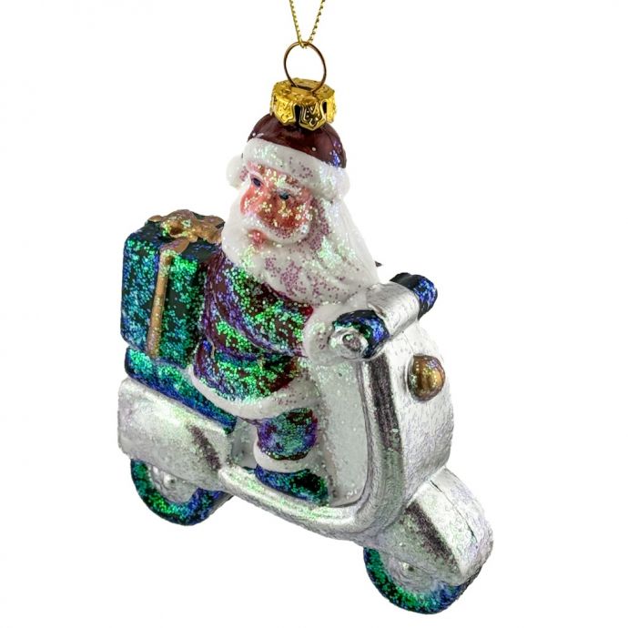 Kersthanger kerstman op scooter