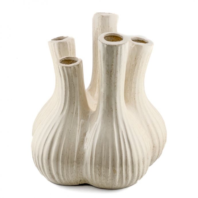 Aardewerk tulpenvaas garlic beige