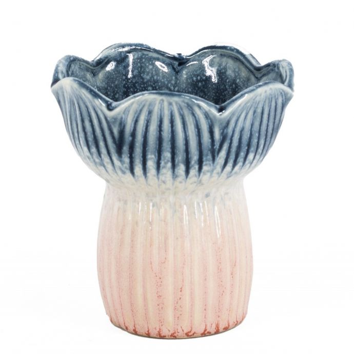 Aardewerk vaas tulp blauw/roze