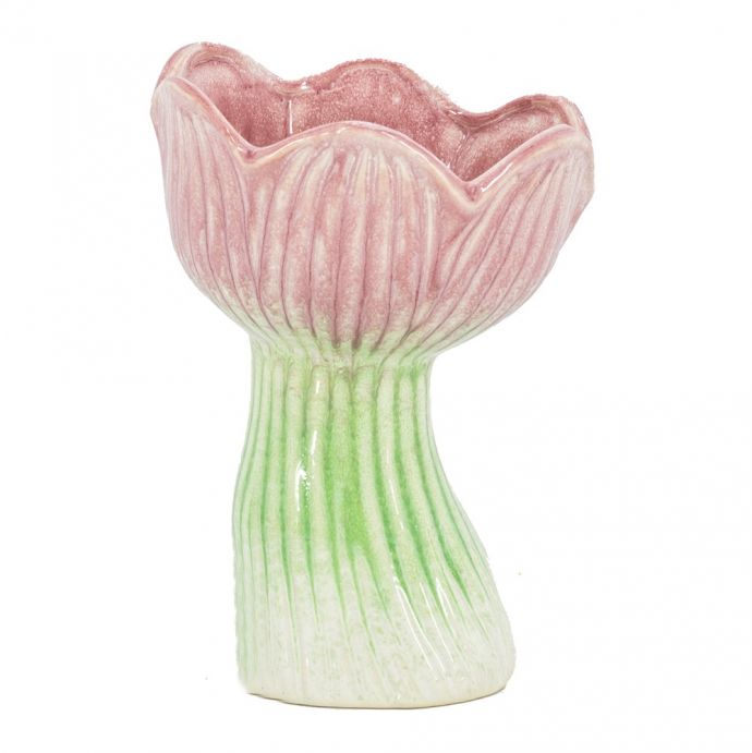 Aardewerk vaas tulp blauw/roze 