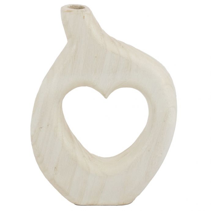 Houten hart vaas wit