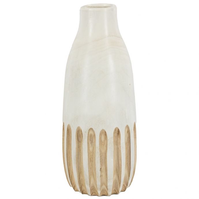 Houten vaas stripes wit