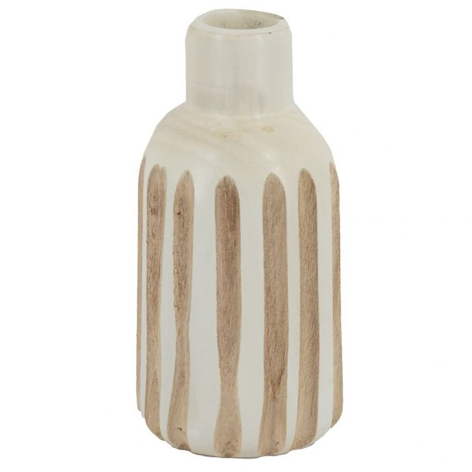 Houten vaas stripes wit
