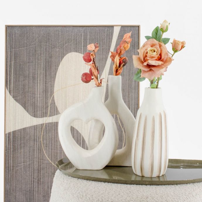 Houten hart vaas wit