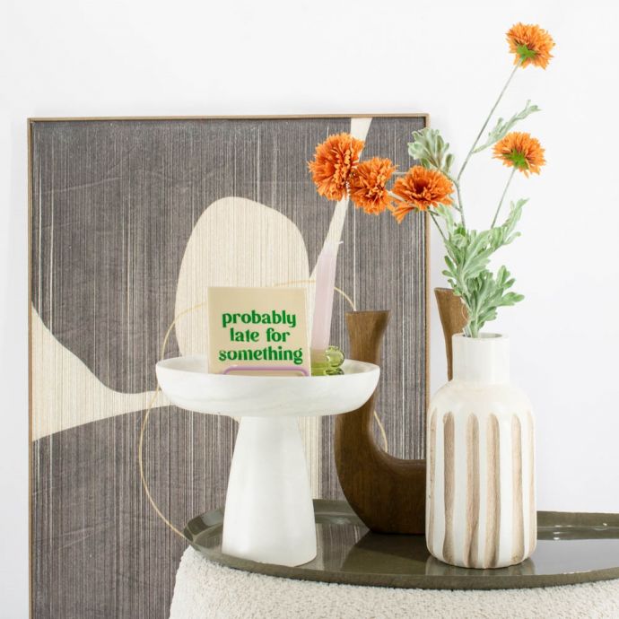 Houten vaas stripes wit