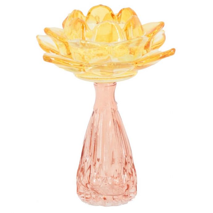 Waxinehouder bloem oranje met roze