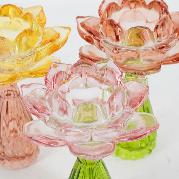 Waxinehouder bloem oranje met roze