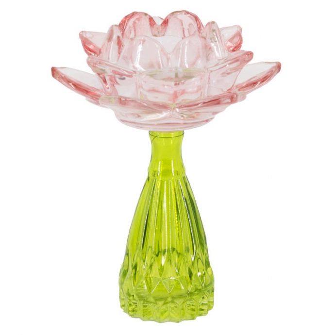 Waxinehouder bloem roze met groen
