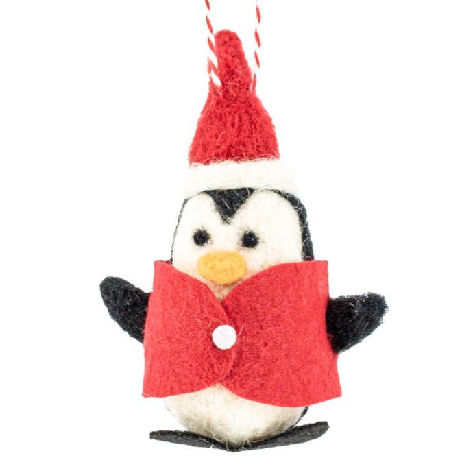 Wollen hanger pinguin kerstmuts