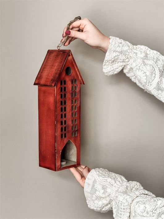 Metalen huis waxinehouder sienna