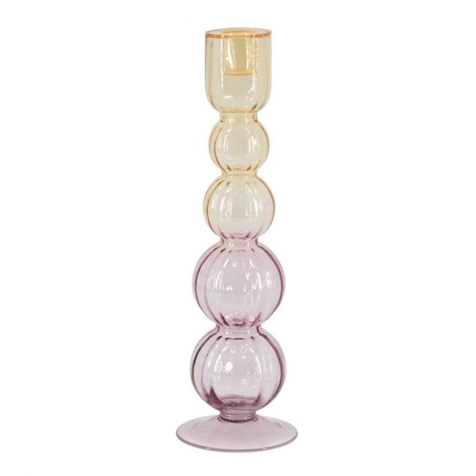 Glazen kaarsenstandaard bolletjes two-toned