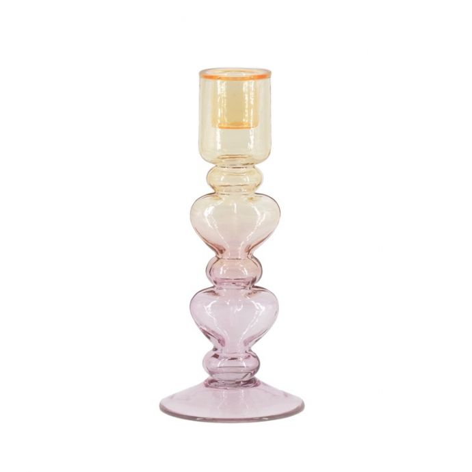 Glazen kaarsenstandaard hartjes two-toned