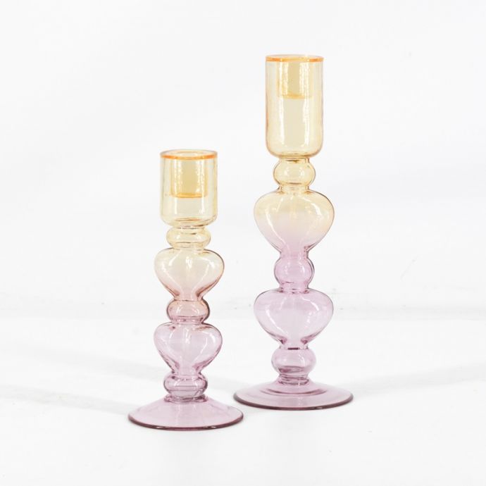 Glazen kaarsenstandaard hartjes two-toned
