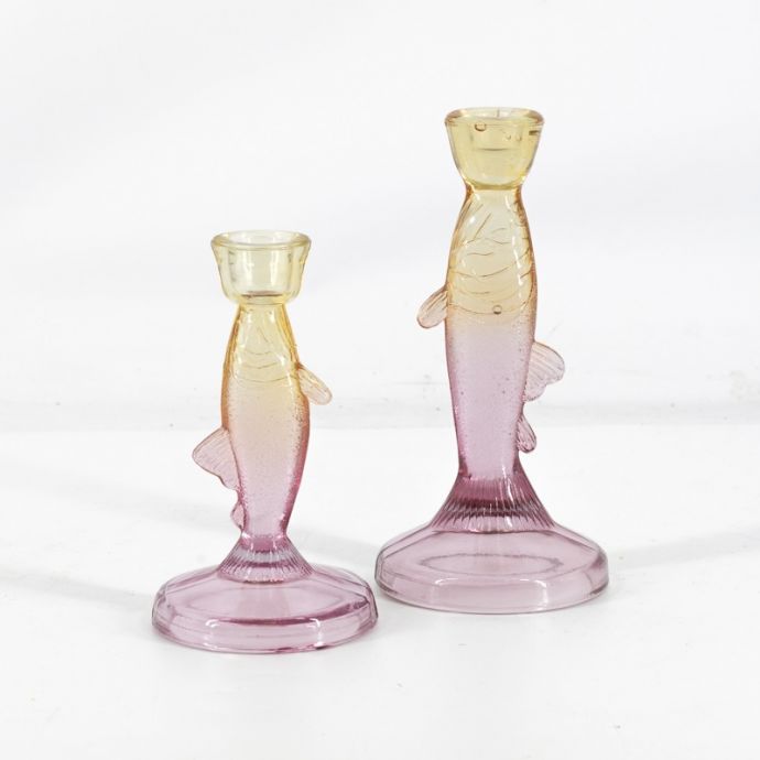 Glazen kaarsenstandaard vis two-toned