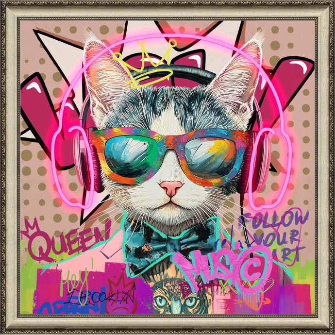 Schilderij met LED cool cat