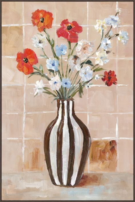 Schilderij met frame vaas met bloemen