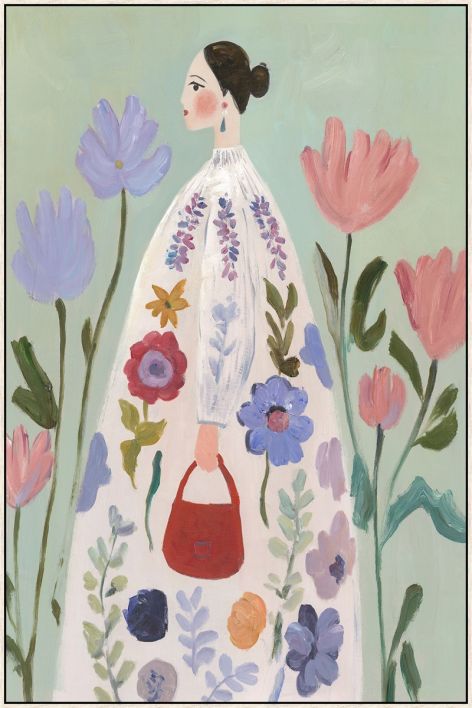 Schilderij met frame vrouw bloemen