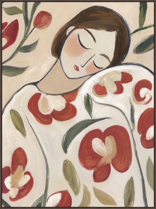 Schilderij met frame vrouw bloemen