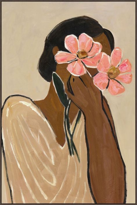 Schilderij met frame vrouw bloemen
