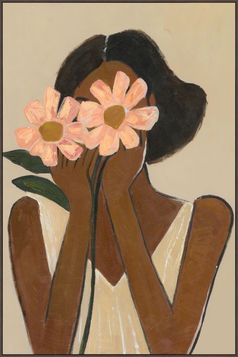 Schilderij met frame vrouw bloemen
