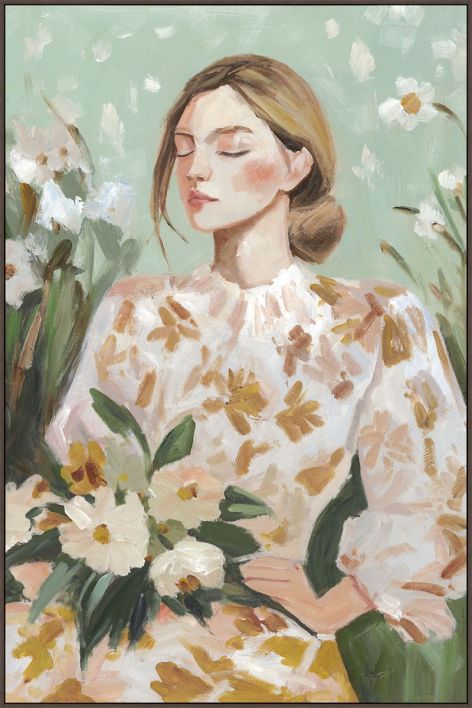 Schilderij met frame vrouw bloemen