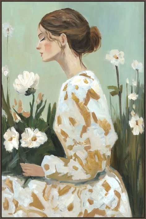 Schilderij met frame vrouw bloemen 