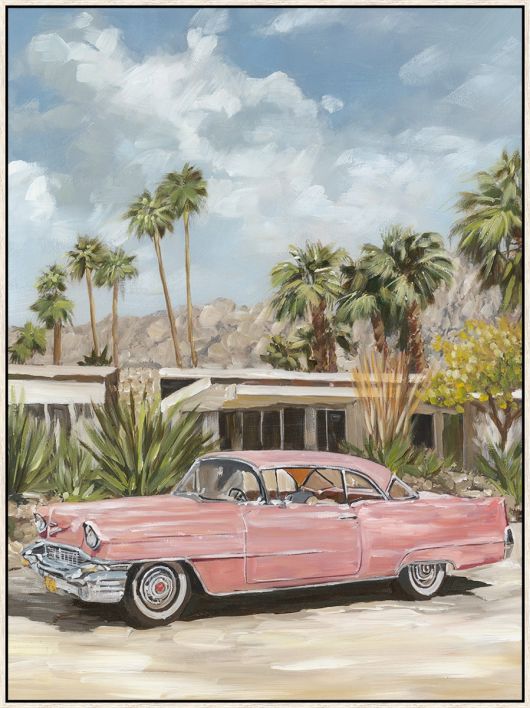 Schilderij met frame Palm Springs auto