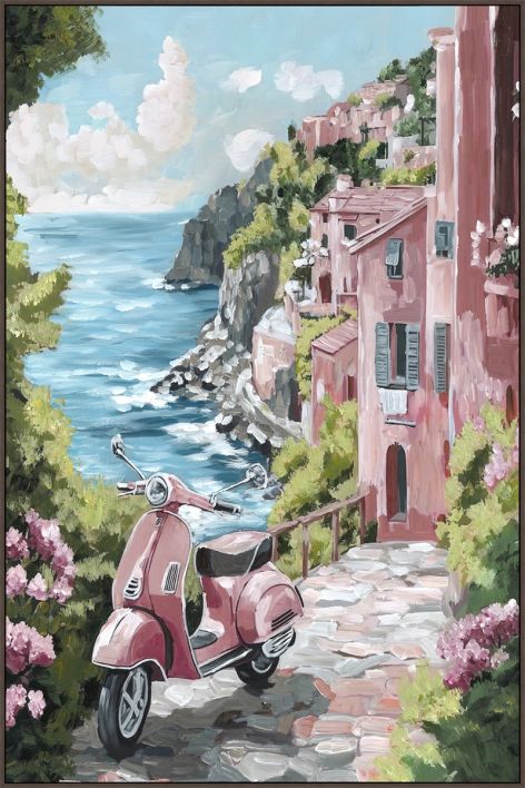 Schilderij met frame Amalfikust Vespa 