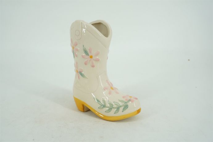 Aardewerk vaas cowboylaars beige