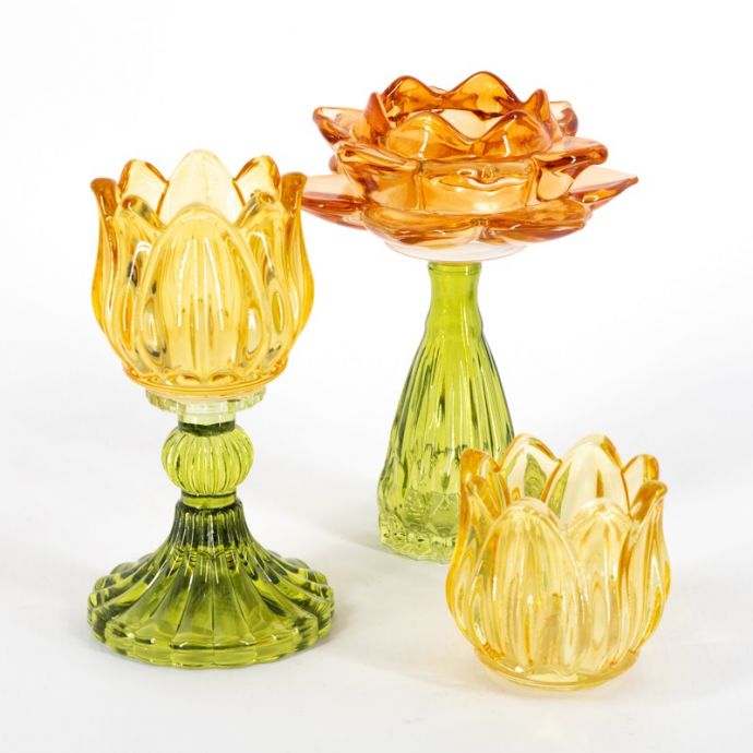 Waxinehouder bloem sandstone met groen
