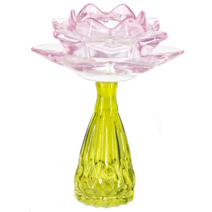 Waxinehouder bloem roze met groen
