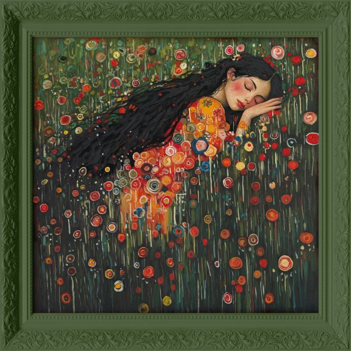 Schilderij met lijst bloemenveld 70x70cm