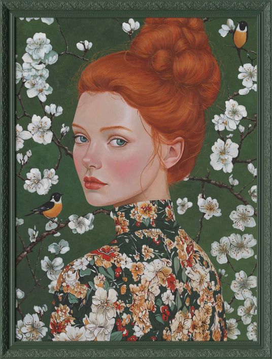 Schilderij met lijst floral lady