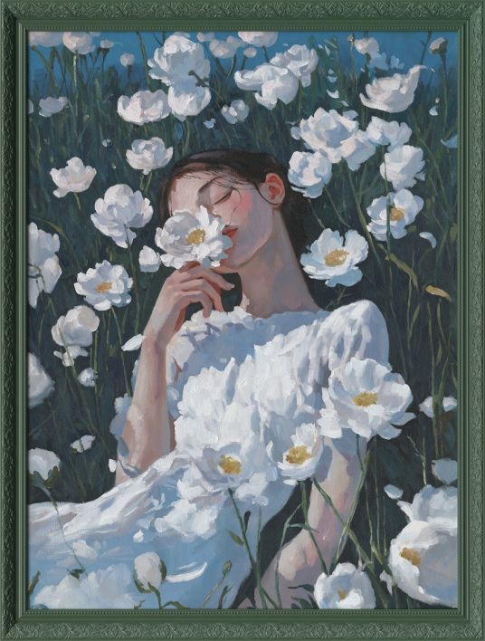 Schilderij met lijst madeliefje 100x130cm