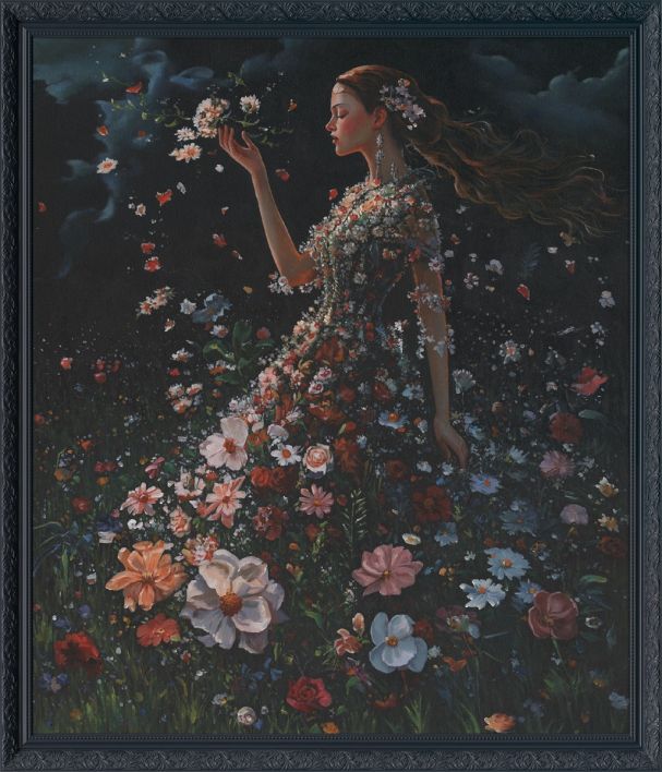 Schilderij met lijst lentekind 100x130cm