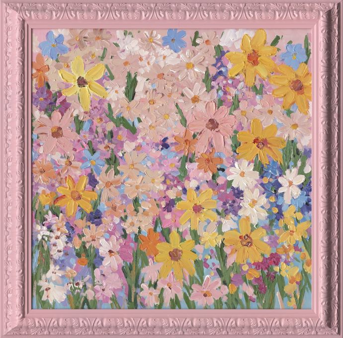 Schilderij met lijst floral pink 70x70cm