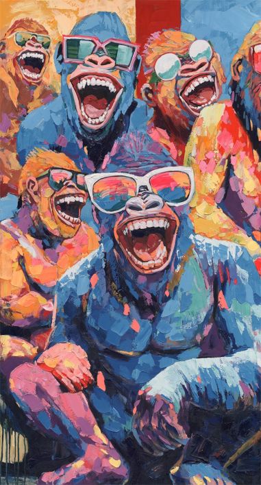 Schilderij 3-luik crazy monkeys 70x130cm
