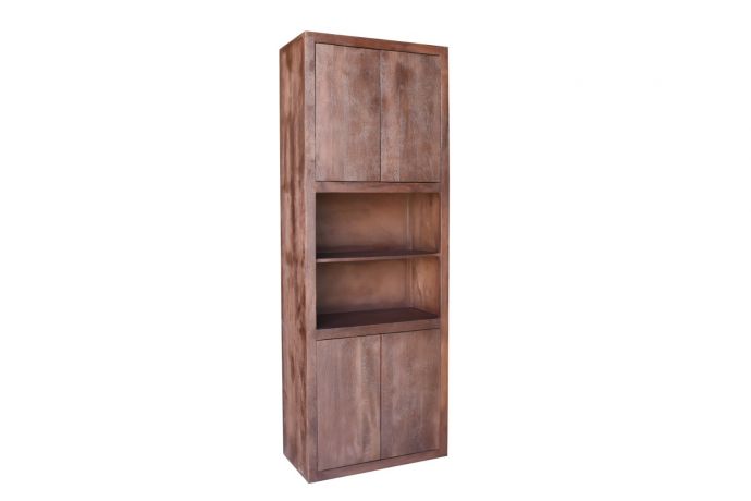 Boekenkast Ubud 80cm 4-deurs, 2 open vakken walnut