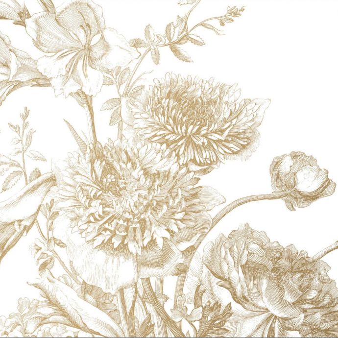 Foto behang KEK Gold Engraved Flowers White