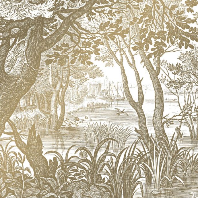 Foto behang KEK Gold Engraved Landscapes white