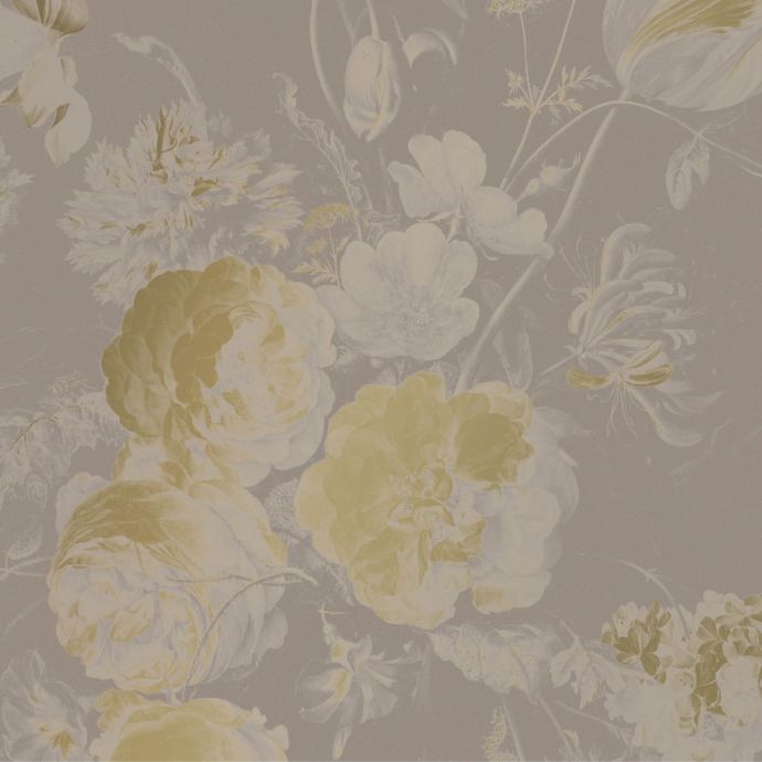 Foto behang KEK Gold Golden Age Flowers grey