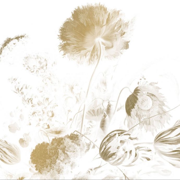 Foto behang KEK Gold Golden Age Flowers white