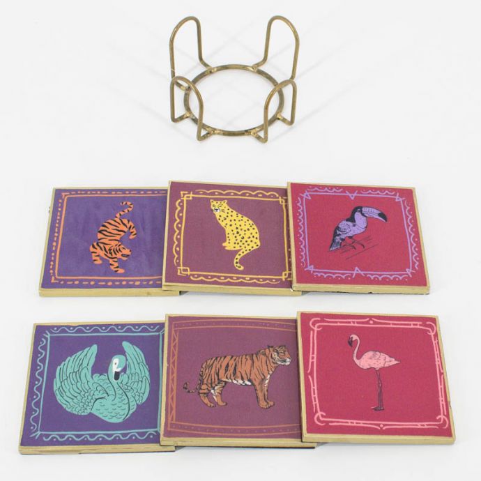 Set van 6 onderzetters met rekje 'Animals'