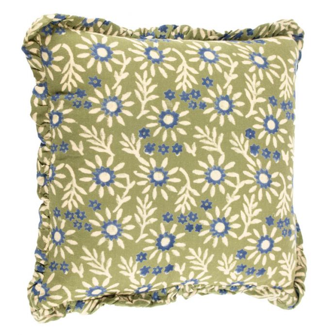 Kussen floral met roezels smaragd