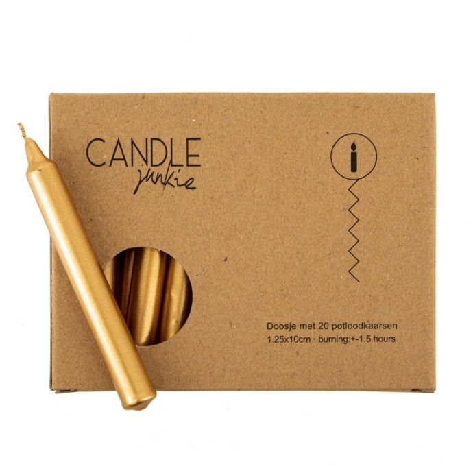 Candle Junkie doos met 20 kerstboomkaarsjes goud