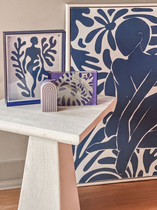 Schilderij met reliëf organisch blauw 