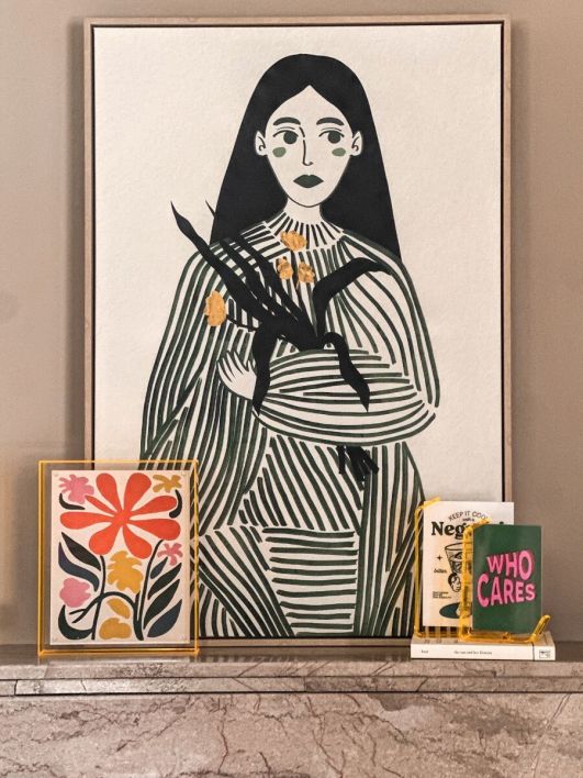 Schilderij vrouw lijntekening groen